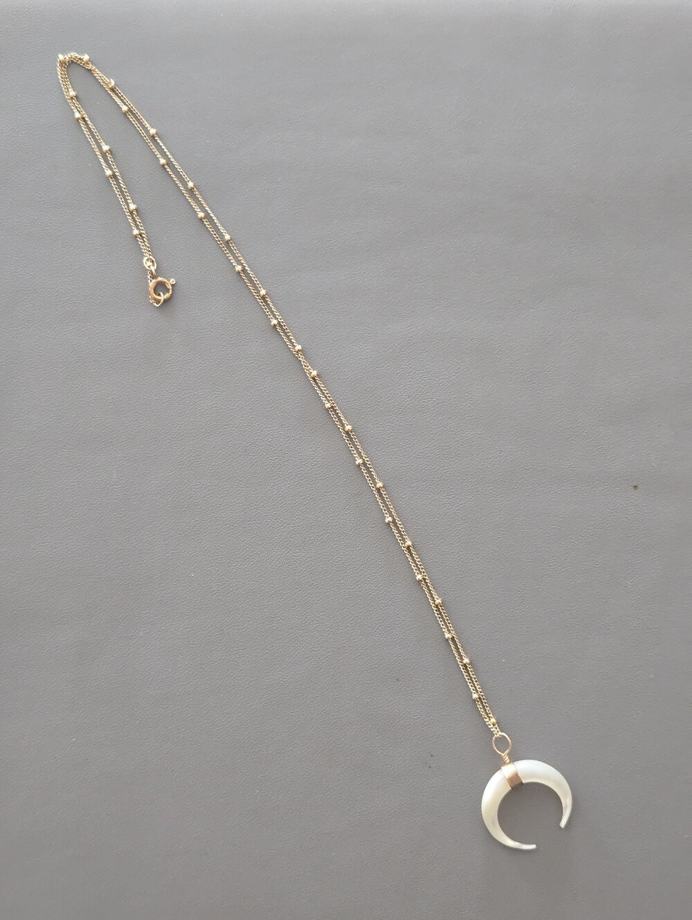 Gold Chain Necklace with Crescent Mother-of-Pearl Pendant - Picture 2 of 3